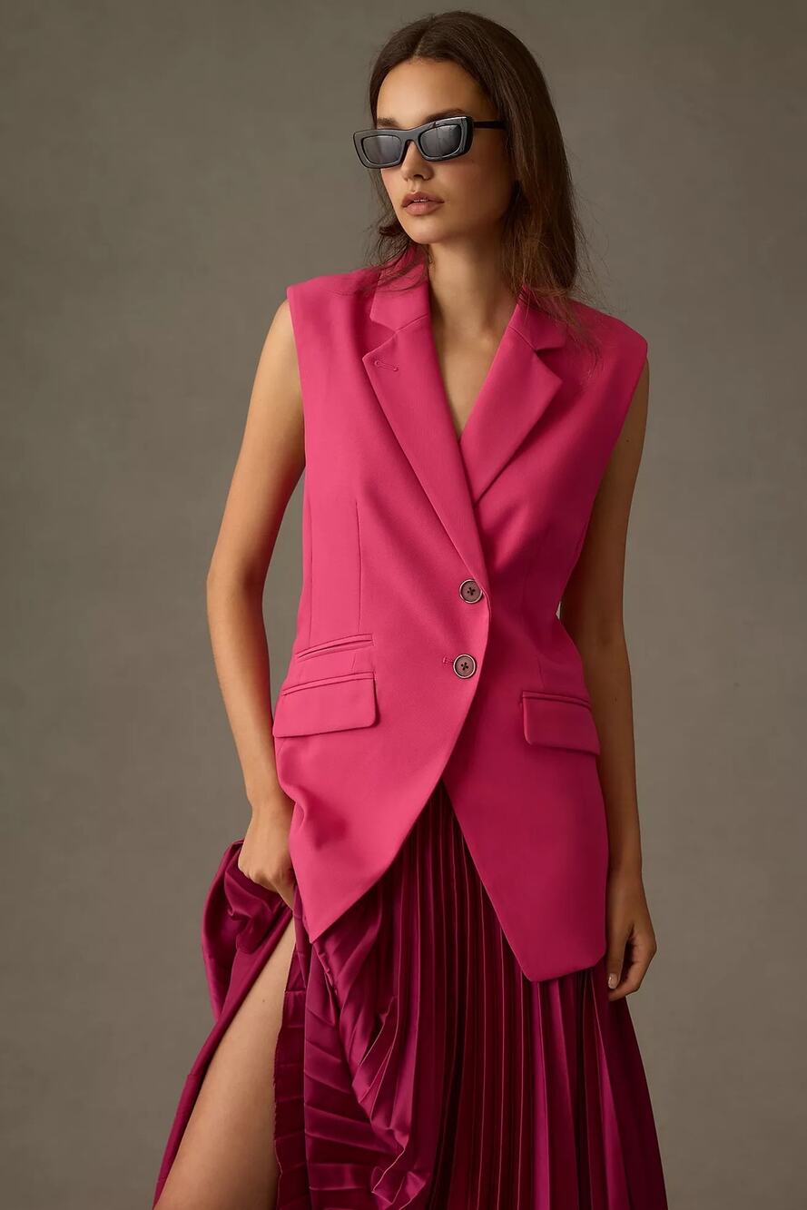 Anthropologie Maeve Tailored City Vest Pink Medium Sleeveless Blazer Corpcore